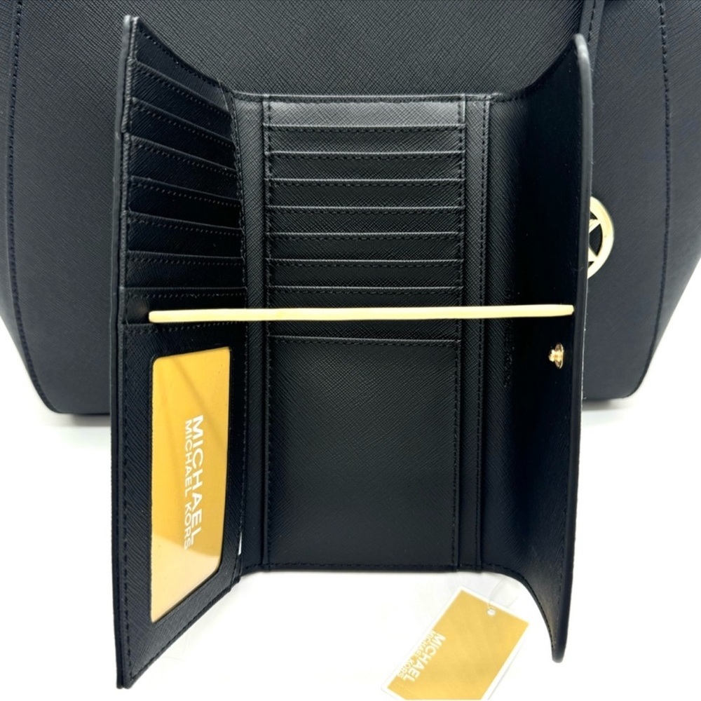 Michael Kors JST Large Chain Shoulder Tote Bag & Trifold Wallet Black/Gold - Picture 10 of 12